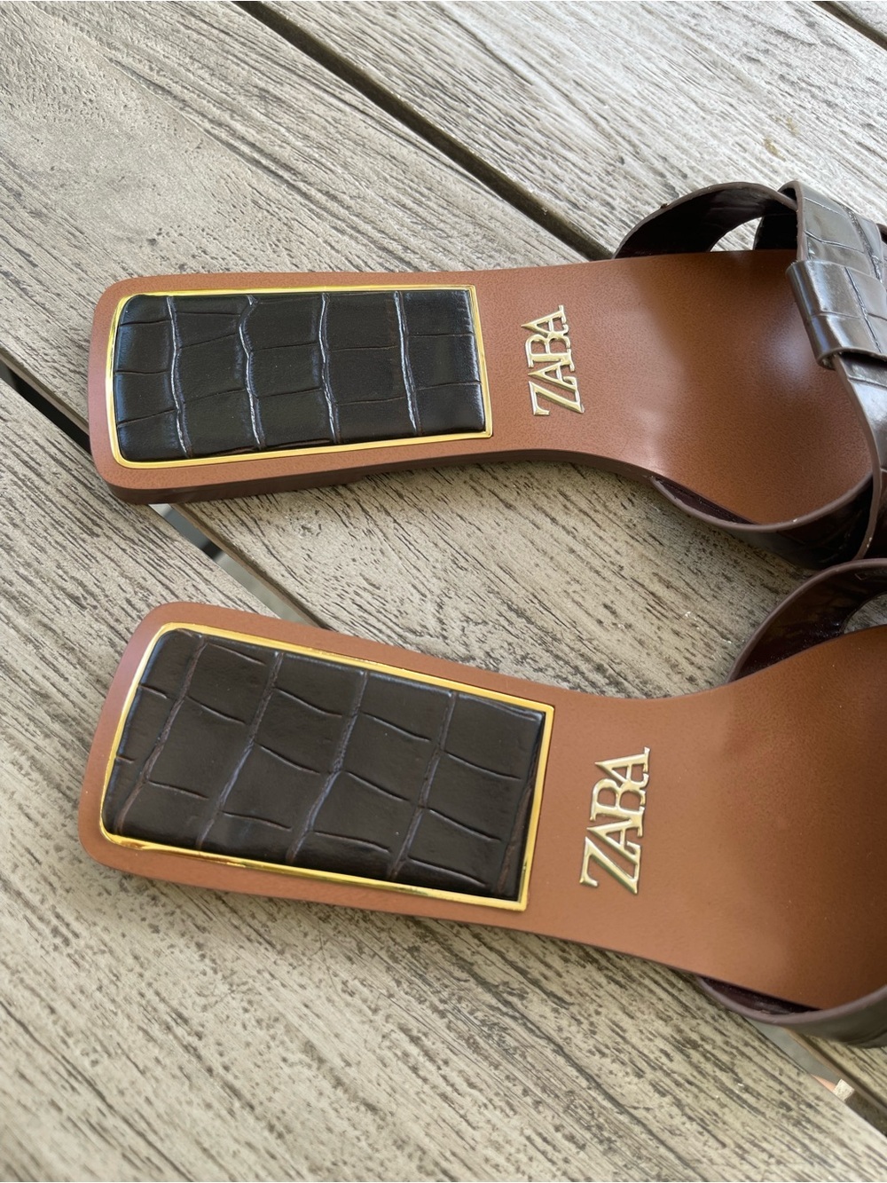 Zara Brown Croc-Effect Slide Sandals Womens Size Small 10 US 40 EU - Picture 5 of 7